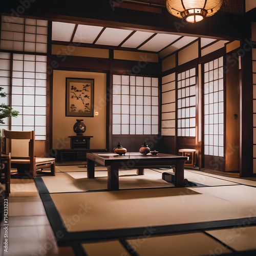 An Oriental Japanese room, meticulously enhanced using hand-edited generative AI. 