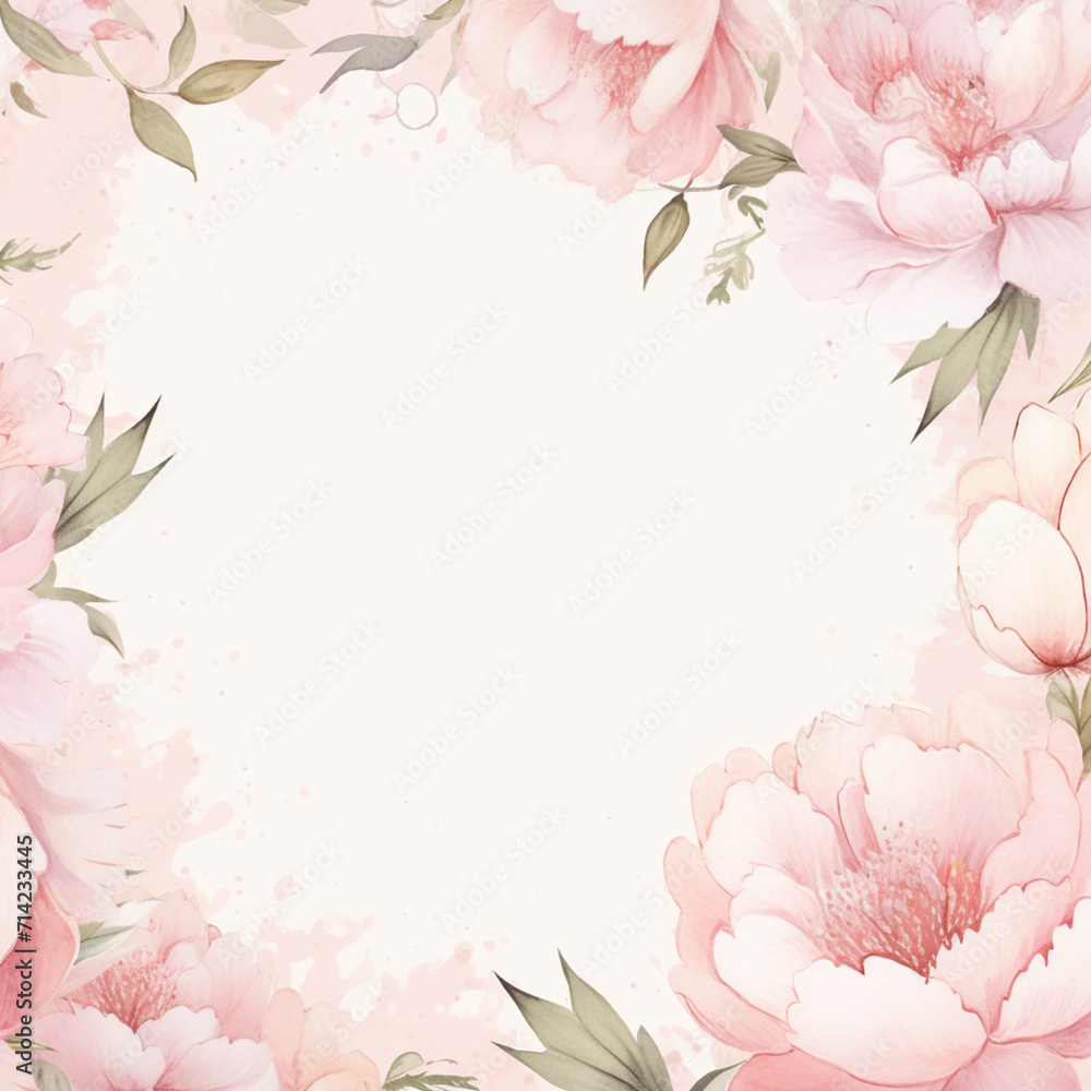 pink background with peonies frame