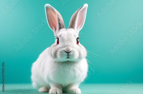 white rabbit on mint background © iredman