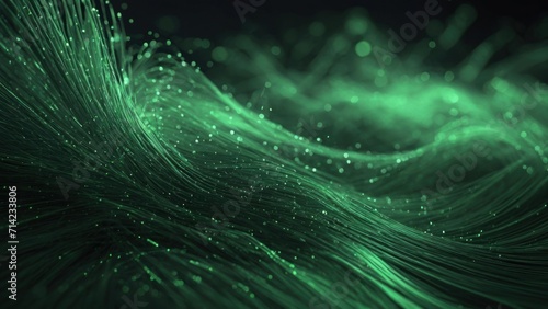 Abstract green particles of optical fiber 3d illustration Generative, AI.