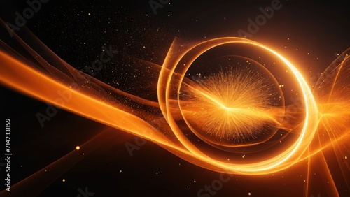 Abstract orange particles of optical fiber 3d illustration Generative, AI.