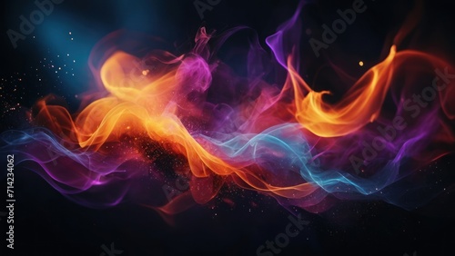 Dark abstract bokeh background, magic smoke and sparks, neon, Generative, AI.