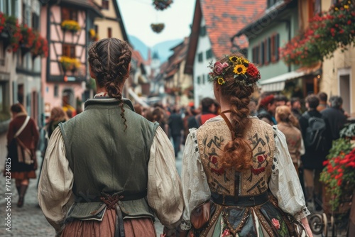 German people in national clothes from history of Germany realistic detailed photography texture. German people portrait. Horizontal format