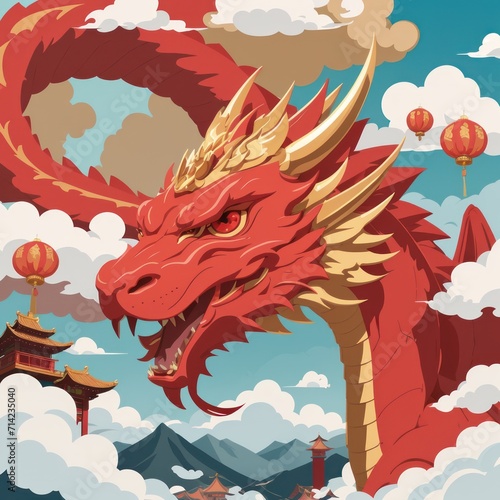 chinese new year, chinese style dragon statue, iconic dragon, wallpaper dragon, red dragon, dragon wood, ilstration dragon, sio naga, imlek tahun baru photo