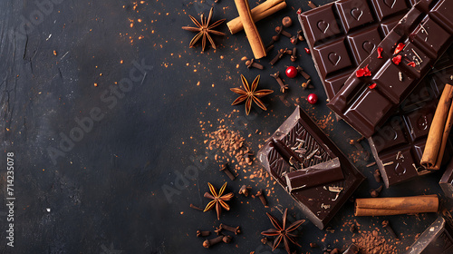 Chocolate and Spices, Aromatic Dark Chocolate with Cinnamon and Star Anise photo