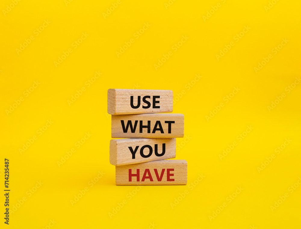 Use what you Have symbol. Concept words Use what you Have on wooden blocks. Beautiful yellow background. Business and Use what you Have concept. Copy space. Use what you Have symbol. Concept words Use what you Have on wooden blocks. Beautiful yellow background. Business and Use what you Have concept. Copy space.