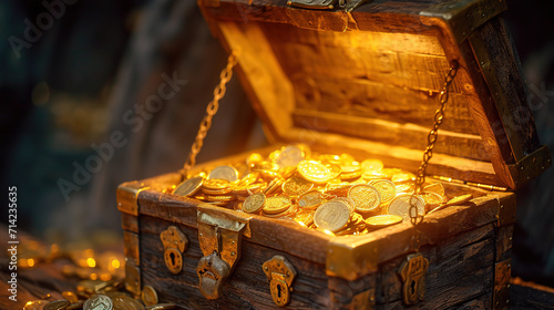 Chest with gold coins photo