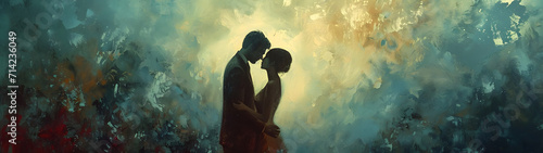 Painting of Man and Woman Embracing in Intimate Embrace photo