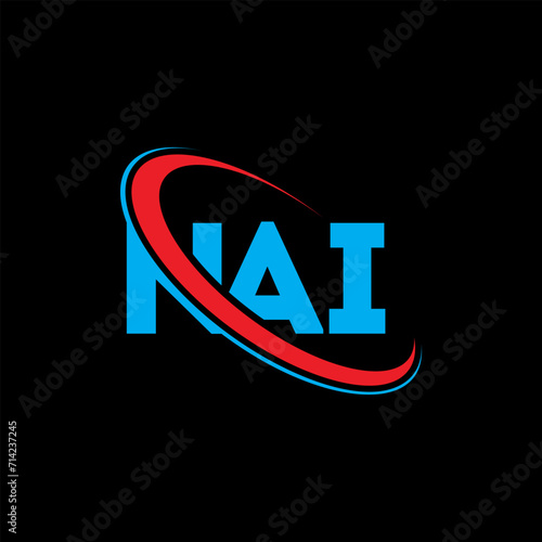 NAI logo. NAI letter. NAI letter logo design. Intitials NAI logo linked with circle and uppercase monogram logo. NAI typography for technology, business and real estate brand.
