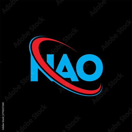 NAO logo. NAO letter. NAO letter logo design. Intitials NAO logo linked with circle and uppercase monogram logo. NAO typography for technology, business and real estate brand.