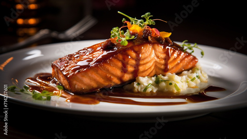 grilled salmon with rice photo