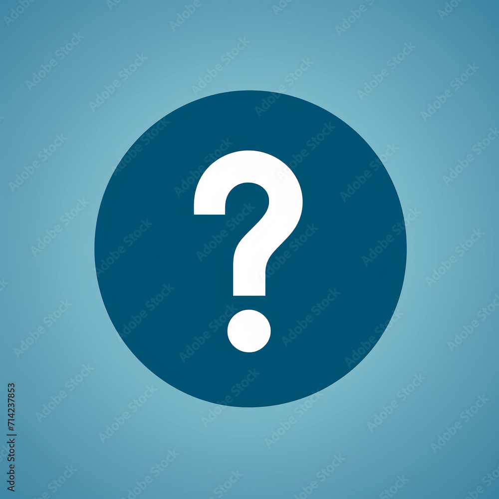 2D Illustration of a White Question Mark Icon Positioned on a Dark Blue Circle, Creating a Minimalist and Engaging Visual Element for Contemporary Design and Clear Communication 2D Illustration of a White Question Mark Icon Positioned on a Dark Blue Circle, Creating a Minimalist and Engaging Visual Element for Contemporary Design and Clear Communication