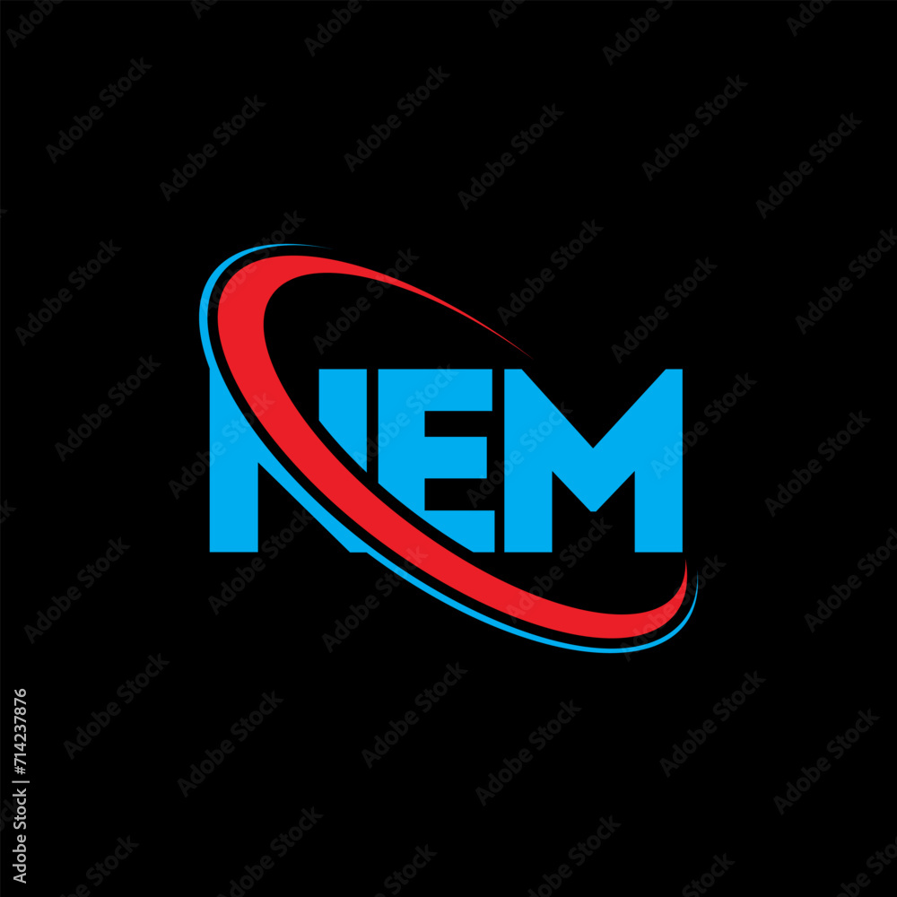 NEM logo. NEM letter. NEM letter logo design. Initials NEM logo linked