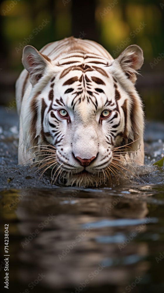 Photo of white noble tiger running through water