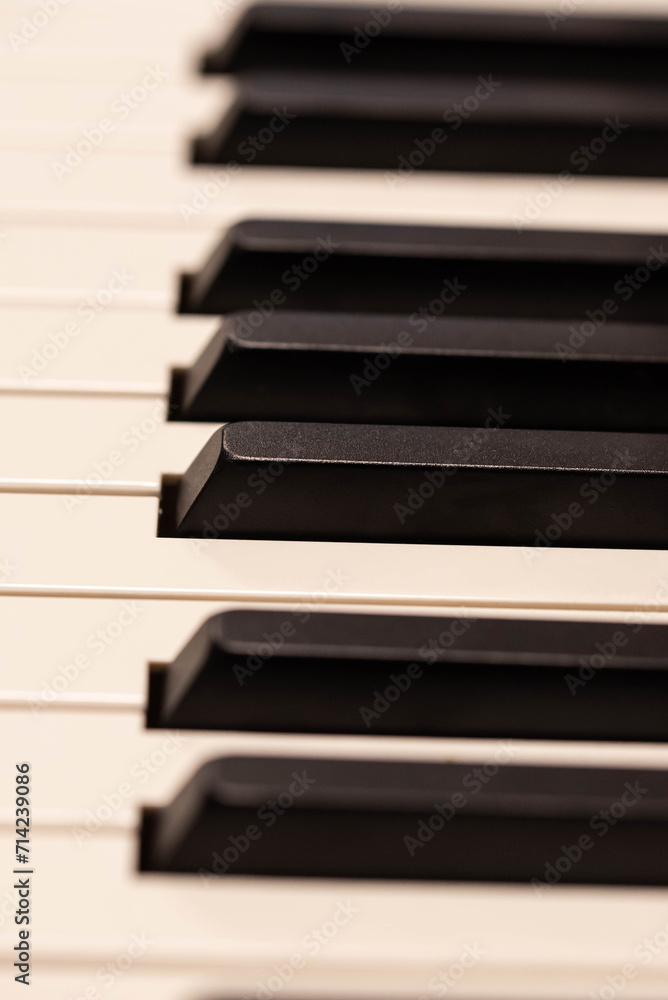 Classic Piano Keys, Traditional Black and White Keyboard Close up with selective focus Classic Piano Keys, Traditional Black and White Keyboard Close up with selective focus
