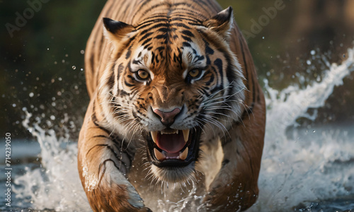 Tiger in the water with open mouth