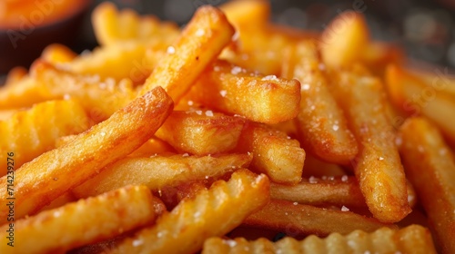 Close-Up View of Crispy Crinkle Cut French Fries AI Generated
