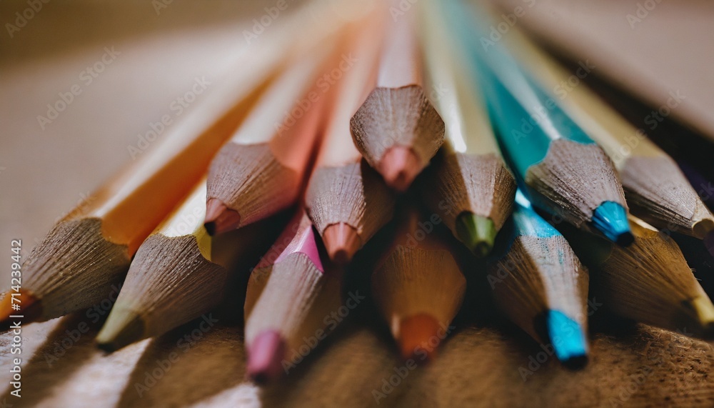 colored pencils lined up in a stack on top of each other colored pencils lined up in a stack on top of each other