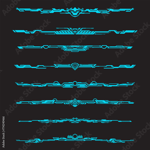 Collection of technology borders. Digital sci-fi divider. Futuristic cyber techno hud border