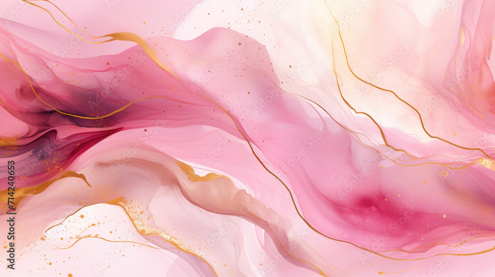 Pink and gold liquid watercolor wallpaper background