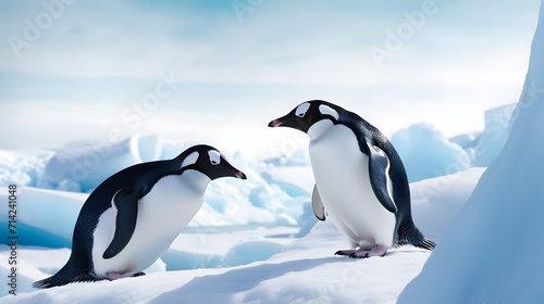 Adelie penguins chatting in Antarctica.