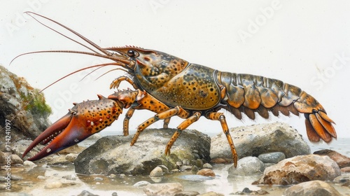European Crayfish Crawling on Limestone Quarry Bottom AI Generated