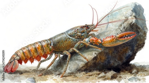 European Crayfish Crawling on Limestone Quarry Bottom AI Generated