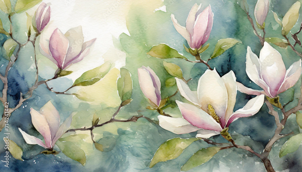 Fotografie Akwarela magnolia, dekoracja generative ai