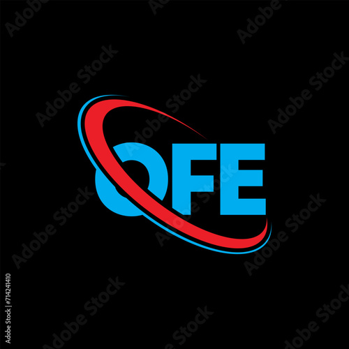 OFE logo. OFE letter. OFE letter logo design. Initials OFE logo linked with circle and uppercase monogram logo. OFE typography for technology, business and real estate brand.