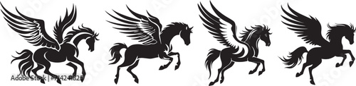 Pegasus  winged horse  black and white vector graphics