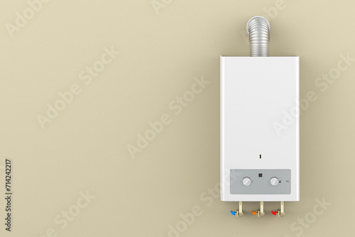 Home gas boiler, water heater on the wall. 3D rendering