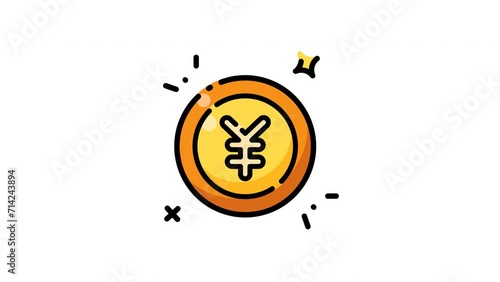 Animated yen currency symbol in vibrant colors with dynamic motion and sparks. Suitable for financial, investment, currency exchange, and economy related content. (ID: 714243894)