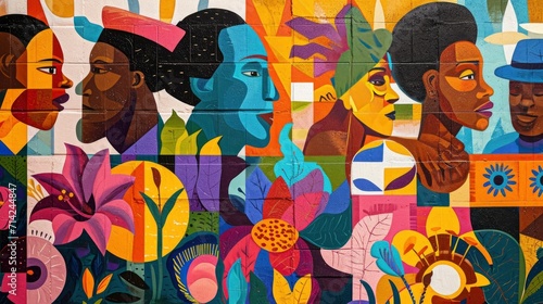 Design a mural that depicts significant moments and individuals in Black History Month photo