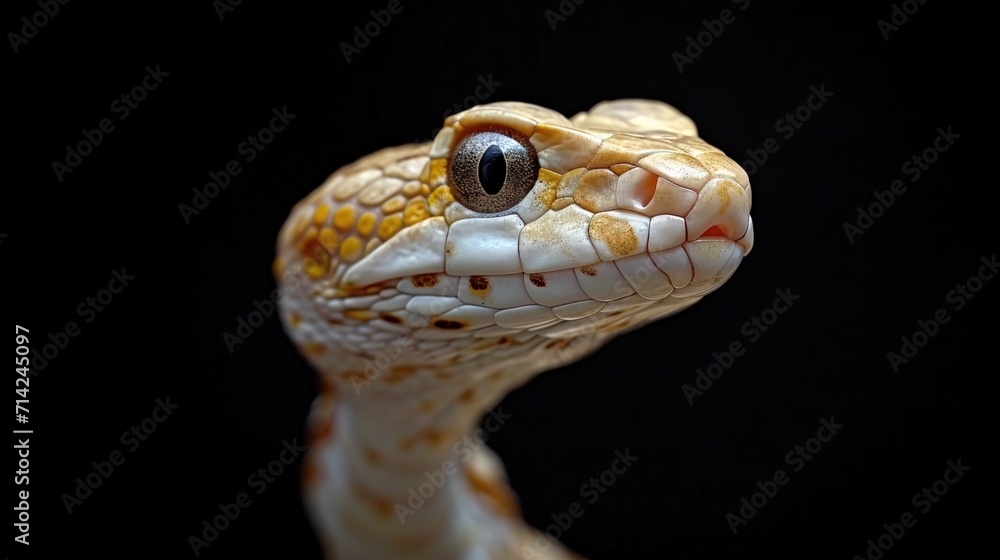 Fototapeta premium Close-up of a snake poses in studio against a clean dark background. AI generated image