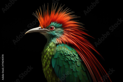 Quetzal bird on black isolated background