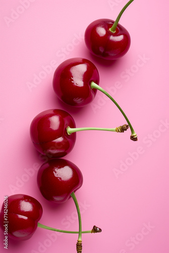 Cherries on a pink background.