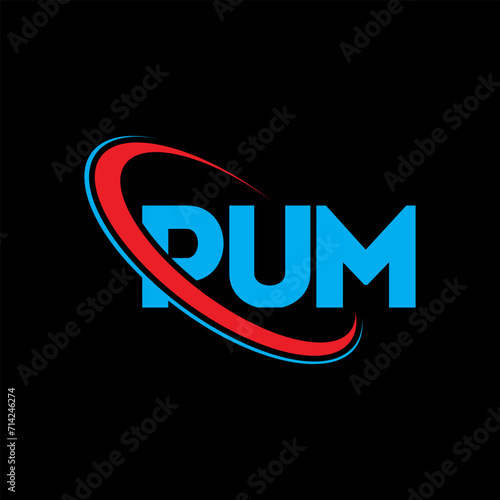 PUM logo. PUM letter. PUM letter logo design. Initials PUM logo linked with circle and uppercase monogram logo. PUM typography for technology, business and real estate brand.