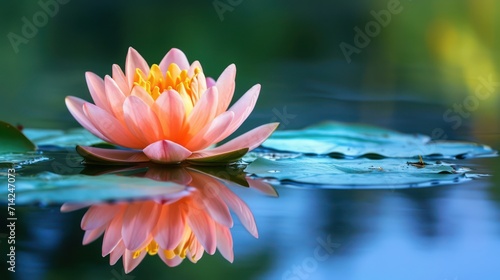 Serene lotus background on water, providing generous space for text, perfect for banners and complemented by an inspirational message. 