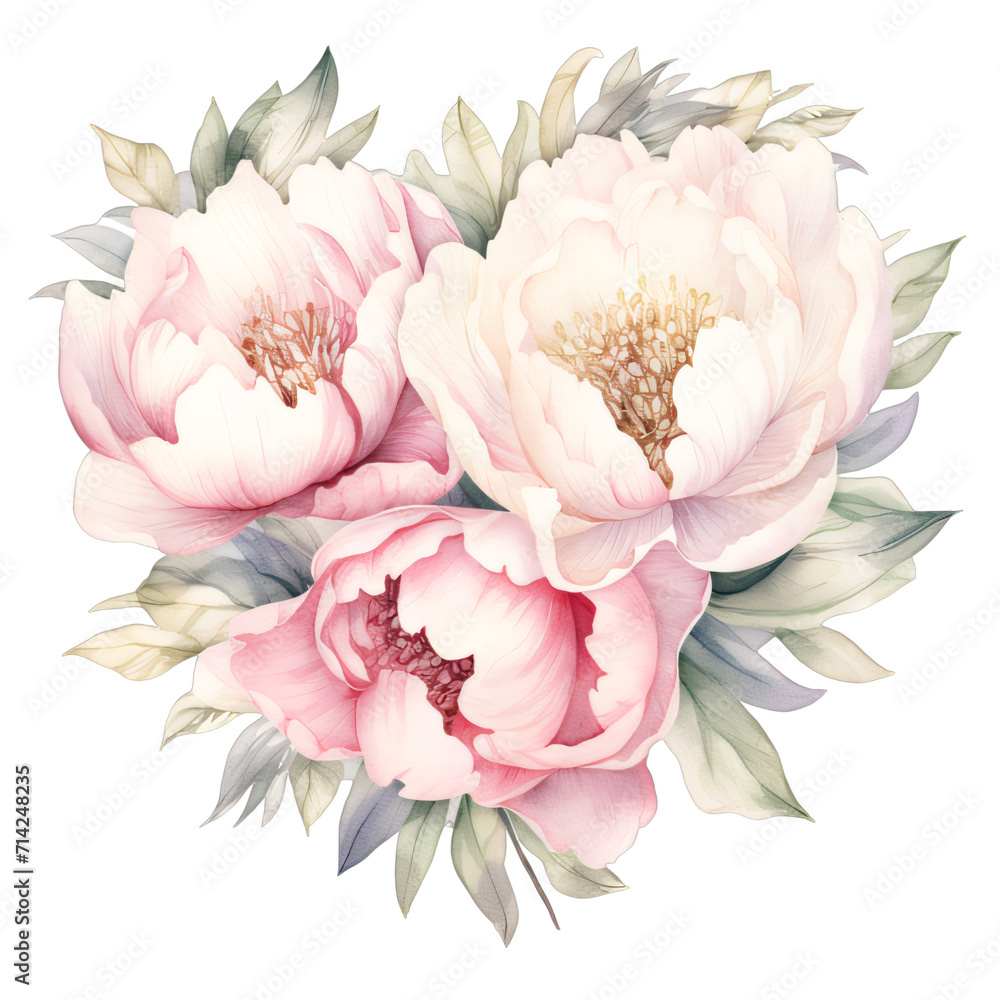 A bouquet of pink peony flowers on a   on a transparent background png isolated