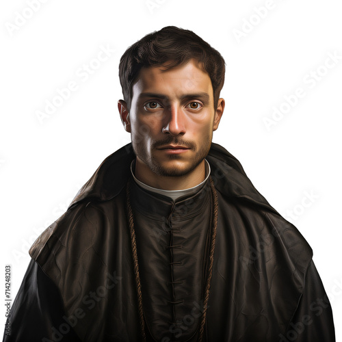 A Franciscans monk wearing a brown robe on a transparent background png isolated