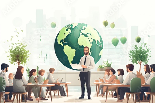 World Teachers day flat illustration and school teachers blackboard with education concept photo