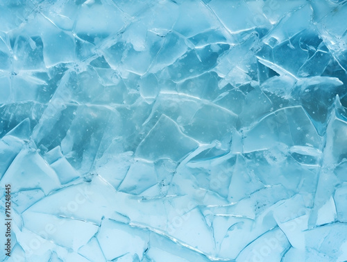 ice texture cracks surface, abstract background winter ice transparent blue. Ice texture background