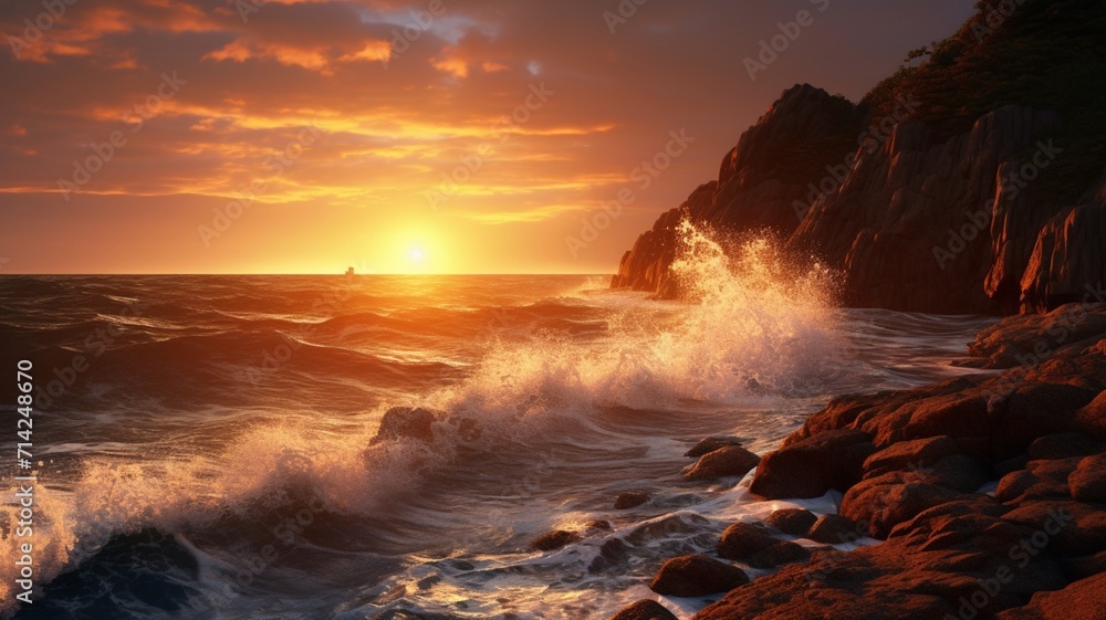 Amazing volcanic island coastline sunset background image Ai generated art Amazing volcanic island coastline sunset background image Ai generated art