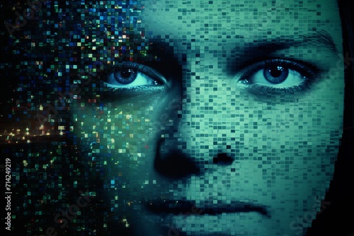 Close-up of Persons Features Dissolving into Mesmerizing Abstract Pixelation Pattern