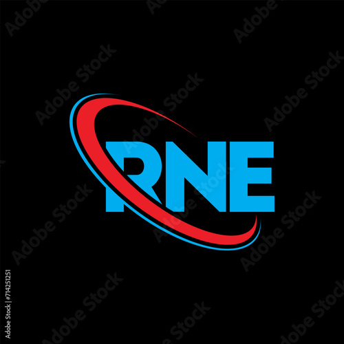 RNE logo. RNE letter. RNE letter logo design. Initials RNE logo linked with circle and uppercase monogram logo. RNE typography for technology, business and real estate brand.