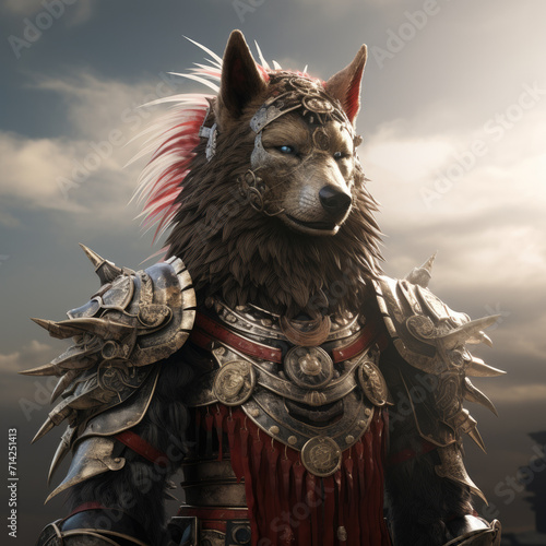 Samurai warrior fierce wolf
