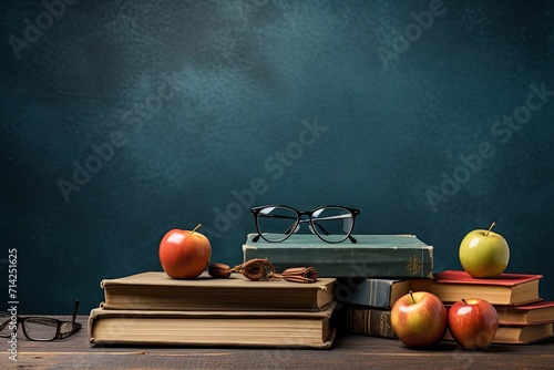 World Teachers day flat illustration and school teachers blackboard, book, pencil, glass, education with back to school concept