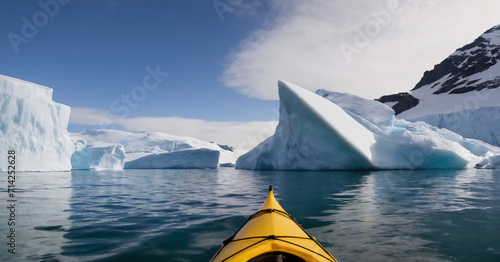 An incredible kayaking adventure in the Antarctic Peninsula, paddling through a breathtaking landscape of icebergs, glaciers, and mountains photo
