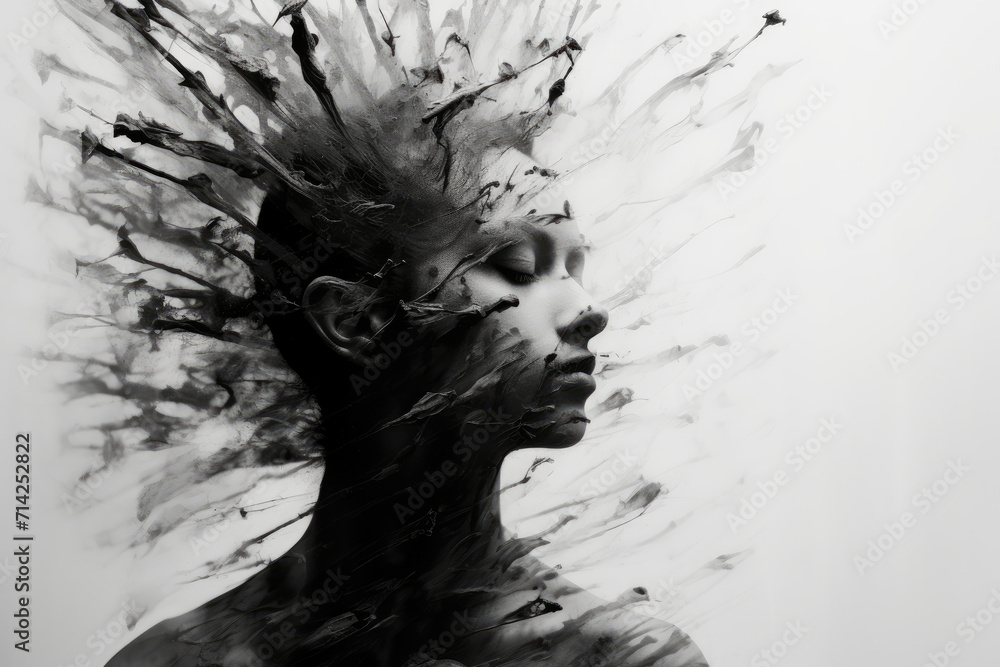 Fototapeta premium Schizophrenia and schizophrenic delusions black white