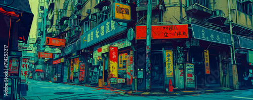 Asian city street in anime style, Generative AI